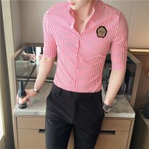 Rayure Chemise hommes demi manches coupe étroite hommes été chemises Chemise Homme Manche Court Camisetas Masculina Camicia Uomo