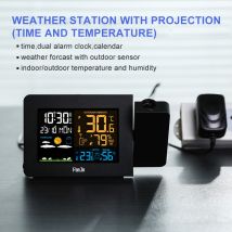 FanJu FJ3391-Station météo avec Projection | Moniteur de météo, contrôle Radio DCF, calendrier, 7 langues, rétro-éclairage, alarme