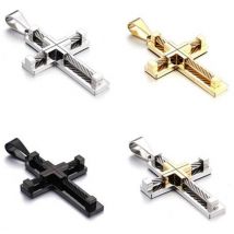 Or/noir acier inoxydable fil chaîne croix crucifix pendentif religions hommes bijoux pas de chaîne