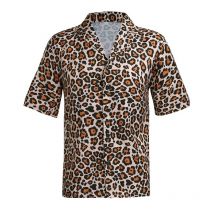 nouveaux hommes Vintage imprimé léopard chemises été décontracté à manches courtes chemises lâches homme mâle chemise hauts grande taille S-3XL