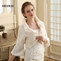 SHAMAI pas cher ivoire fausse fourrure enveloppement de mariage Cape de mariée veste de mariée haussement d'épaules étole Cape femmes fête de mariage châle