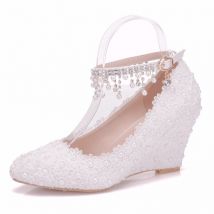 Escarpins en dentelle perlée pour femmes, chaussures de mariage à talons hauts de 8CM, à la ,