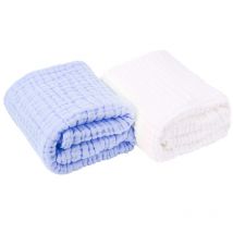 Mousseline bébé serviette coton gaze Super doux bébé serviettes de bain 6 couches bébé serviettes 2 Pack 43.3 pouces X 43.3 pouces (blanc, bleu)
