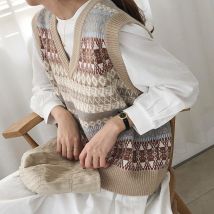 Mori pull femmes col en v vêtements chauds flocon de neige gilet printemps et automne style coréen sans manches rétro collège style gilet