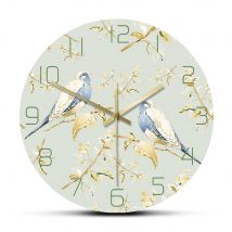 Belles Branches de moineau animaux imprimé acrylique horloge murale biologie naturelle vue arrondie montre décoration murale horloges suspendues