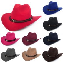 Chapeau de Cowboy occidental unisexe, chapeau de Jazz Fedora à large bord, avec bretelles, chapeau de plage à grand bord, pour hommes
