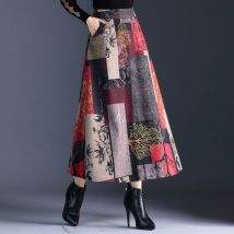 Jupe longue à carreaux pour femme, vêtement , taille haute, en laine, , pour le bureau, collection automne et hiver