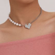 Ornement perle chaîne Joint collier tour de cou Simple diamant ensemble pêche coeur clavicule collier