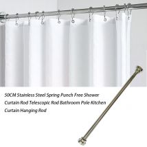 Tringle à rideau télescopique réglable en acier inoxydable, 50/80CM, poinçon de Tension à ressort, suspension libre pour rideau de douche, serviette de vêtements