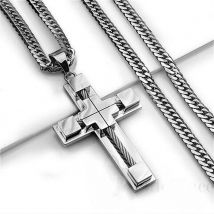 Pendentif en croix jésus, pendentif Punk, câble en acier inoxydable, pendentif en croix, collier, bijoux pour hommes