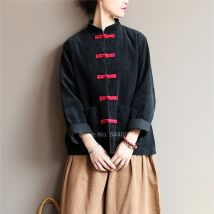 Veste en velours côtelé pour femmes, Costumes traditionnels chinois, chemisier rétro Vintage, couleur unie, costume Hanfu, automne et hiver
