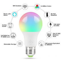 Ampoule de commande intelligente WiFi | Lumière de réveil, variable, multicolore, pas de Hub requis, Compatible avec Alexa Google Assistant