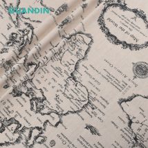 GUANDIN | Tissu en lin et coton imprimé pour Quilting/bricolage, couture/nappe de canapé/récupération de meubles/matériau de coussin, carte du monde, 100x145cm