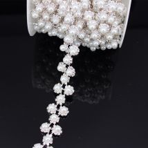 Garniture en strass de perles exquises 1 yard, ceinture de mariée, appliques cousues sur ruban, chaîne en métal pour robe de mariée, chaussures, sac, accessoire