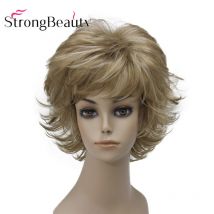 Perruques synthétiques courtes fort beauté Blonde naturelle ondulée duveteuse couches coupe perruques avec frange