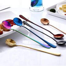 Coloré cuillère longue poignée cuillères couverts café outils à boire cuisine Gadget acier inoxydable couverts couverts Dessert 1210