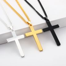 Classique croix collier pendentif pour hommes garçon noir or argent couleur Crucifix colliers mâle bijoux religieux chrétien