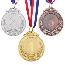 Médailles de prix en métal 3 pièces | Avec ruban de col, Bronze argent or de Style olympique pour les universitaires de sport ou tout diamètre de compétition