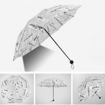 Vent britannique noir et blanc journal parapluie pliant automatique parapluie Anti-Uv soleil/pluie parapluie Parasol-blanc