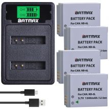 4 pièces NB-6L NB 6L NB-6LH batterie + LCD double chargeur USB avec Port Type c pour Canon IXUS 310 SX240 SX275 SX280 SX510 SX500 HS 95