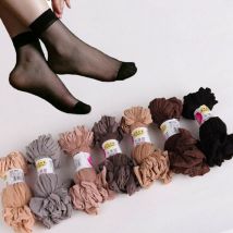 Chaussettes courtes en Nylon élastique pour femmes, 10 paires, à la , maille transparente, couleur unie, en soie, transparentes
