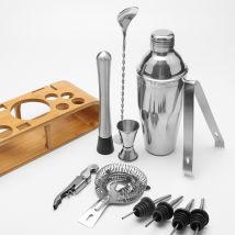 1-12 pièces Cocktail Shaker Ensemble Jigger Cuillère à Mélanger Tong Bar Barman Outils w/Bois Support De Rangement Barres Boissons Mélangées