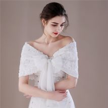 Blanc pure haussement d'épaules enveloppement mariée mariage été étoles robe couvrir accessoires femmes plage châle à la main