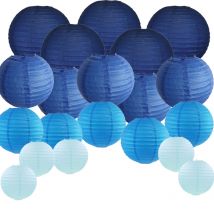 Lanternes en papier bleu | 20 pièces, 6 pouces-12 pouces, chinois japonais, tailles et couleurs assorties, lampions pour suspension de mariage, extérieur, bricolage