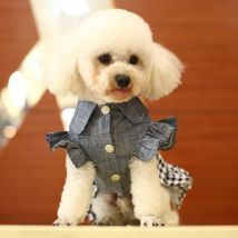 Robe en Jean pour animaux de compagnie, pour chiens, en tissu, robe à nœud papillon confortable pour printemps et été