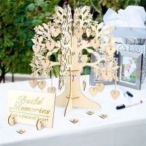Livre d'or de mariage, arbre de souhaits, livre de Signature 3D avec pendentif en forme de cœurs en bois, décoration de fête, de mariage, directe