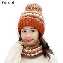 Ensemble écharpe, bonnet de Ski pour femmes, bonnet tricoté avec trois pompons, boule, cagoule en laine pour femmes