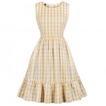 Plaid imprimer robe d'été femmes Vintage Swing Rockabilly fête robes de grande taille décontracté Midi tunique robe de piste