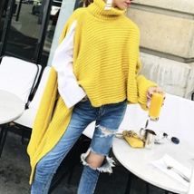 Automne hiver col haut à manches longues pull femmes écharpe Cape manteau grande taille pull pull femmes