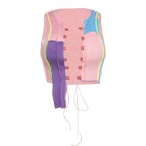 femme contraste couleur caraco été Sexy creux pansement col en v exposé nombril gilet haut