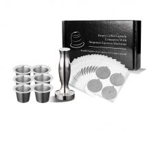 Capsules de café de Nespresso réutilisables, ensemble de 6 dosettes 120 couvercles, en acier inoxydable, remplissage, tasse, filtre, Machine