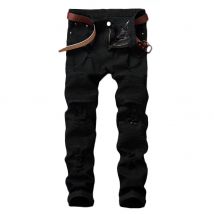 hommes jean hommes s-lim Fit déchiré trou jean couleur unie maigre droit pantalon pantalon noir pour hommes pantalon