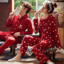 XIFER – pyjama de Couple en coton, manches longues, rouge, vêtements de maison de mariage, grande taille, ensemble à motif d'amour, collection automne hiver