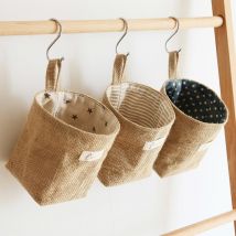 Style japonais coton lin sac de rangement porte suspendus poches de rangement cintre mural garde-robe organisateurs chambre maison stockage