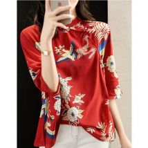 femmes chinois Style traditionnel chemises en mousseline de soie Blouses en vrac Vintage Cheongsam hauts pour les femmes rouge grue chemise florale