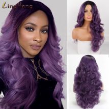Ling-perruque synthétique longue ondulée | Perruque rouge violette et noire trois couleurs à haute température adaptée aux femmes blanches/noires