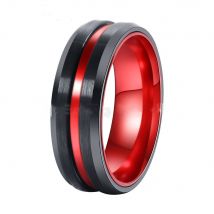 FDLK 8mm noir acier inoxydable mince ligne rouge bague de mariage bijoux pour hommes