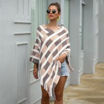 Femmes hiver manteau rayé gland châles Poncho Capes tricoté cachemire châle Cardigans pull manteau femme