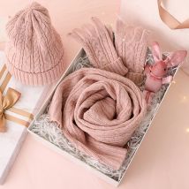 3PC Gestrickte Hütte Schal Handschuh setzt Für frauen Winter Warme Wolle Twist Deckel Gorros Motorhaube Feste Stirnband betroffen schal Neue Jahr