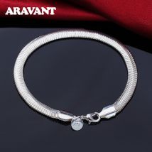 Bracelet chaîne serpent plate en argent 925 pour femmes, 6MM, bijoux de charme,