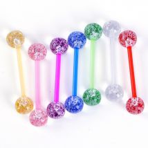 1 PC acrylique tige souple coloré haltère langue goujon clignotant langue anneau femmes Tragus Cartilage ongles Piercing bijoux