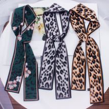 Foulard imprimé léopard pour femmes | Foulard en soie slim, petit sac à poignée rubans, foulard de tête, foulards et enveloppes,