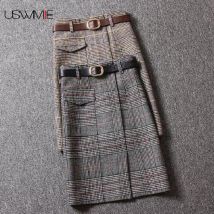 Jupes en laine pour femmes à carreaux, jupes droites, Slim, élégantes, Vintage, Streetwear, collection décontracté, printemps automne