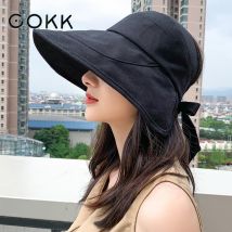 COKK – chapeau de soleil jaune pour femmes, visière à large bord, Protection Uv, pour la plage, pliable