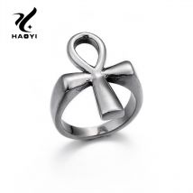 Haoyi Rvs Egypte Cruz Ring Symbool Van Leven Charms Vintage Geometrische Voor Mannen Vrouwen Sieraden Accessoires