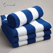 Serviette de plage lourde et absorbante | Serviette de plage en coton 80x150cm, rayures bleues et blanches, de luxe, éponge épaisse et épaisse, 650g, pour salle de bain d'hôtel, pour adultes
